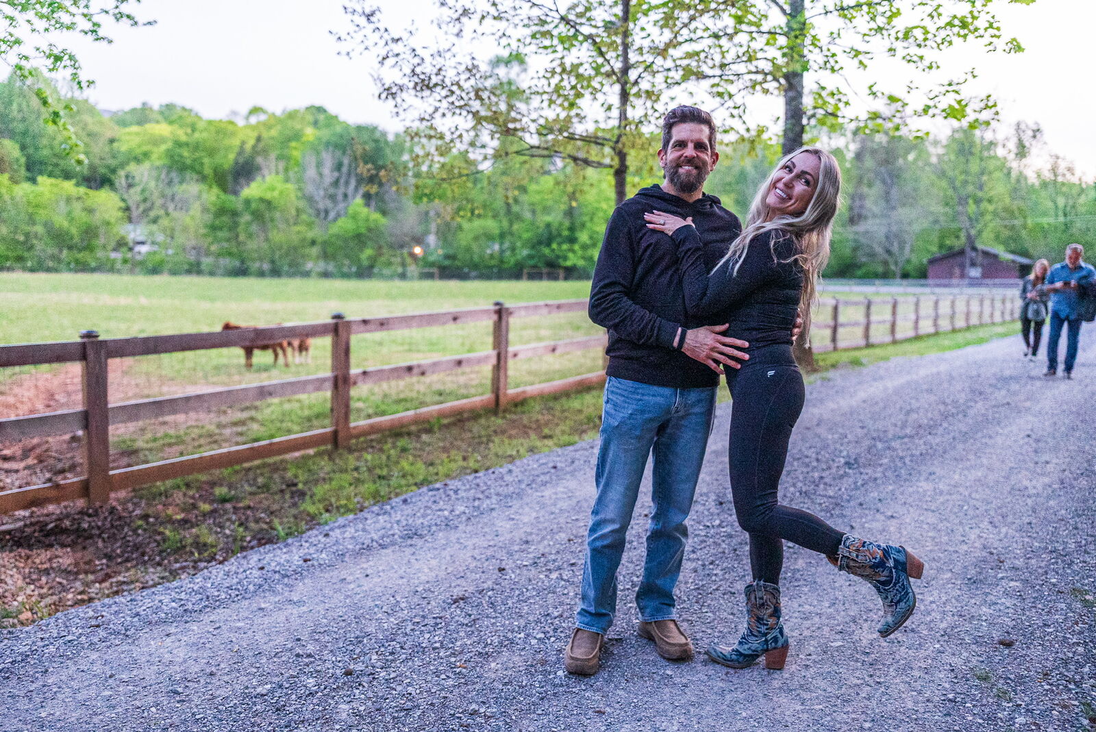 Couple embracing on the farm