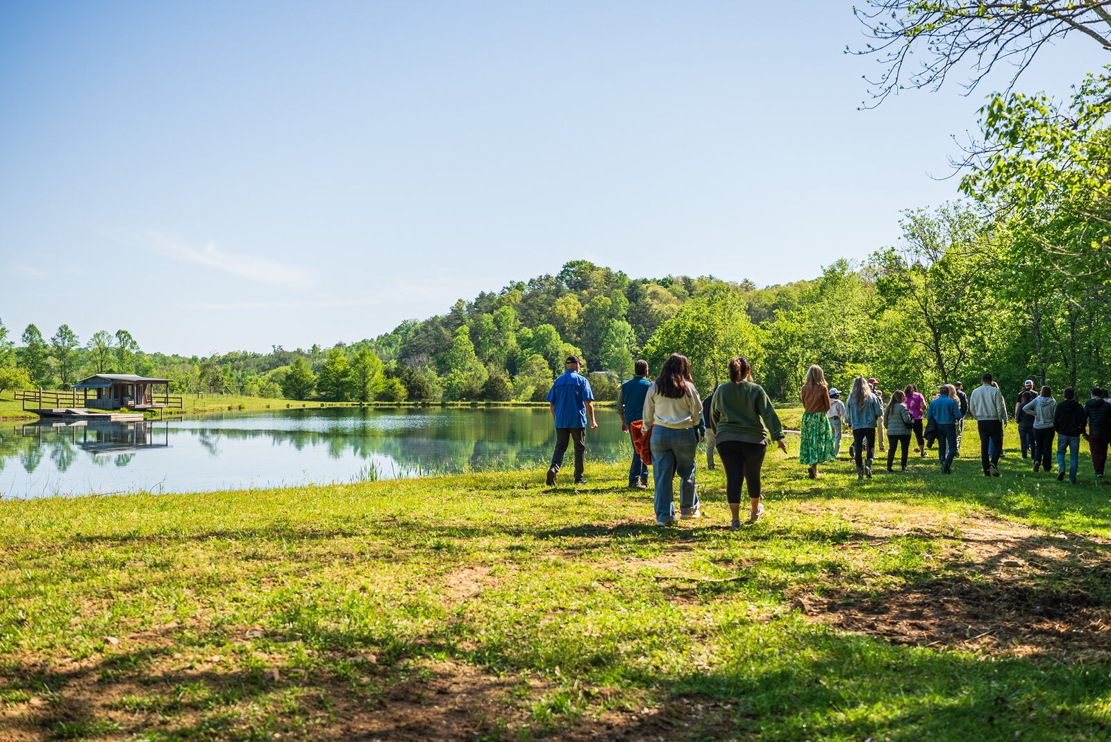 Group walking to the lake together