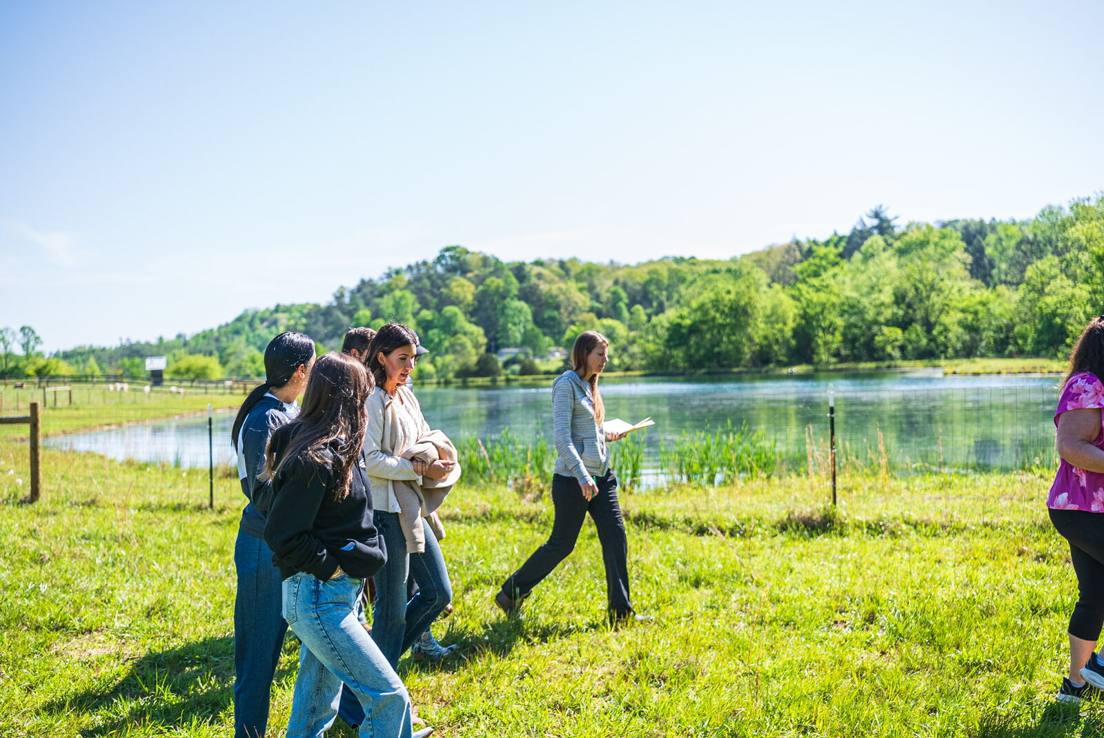 Ladies walking together on the farm property